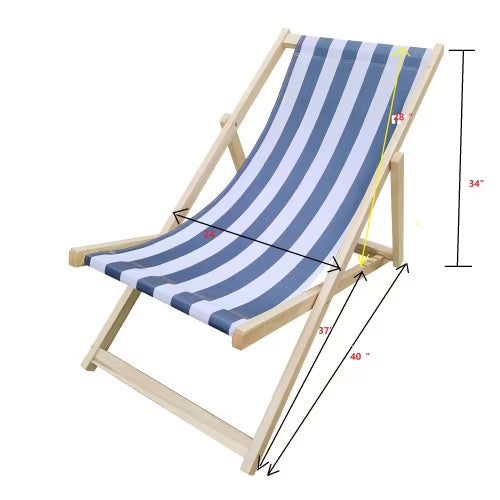 Populus Wood Sling Chair Blue Stripe Broad Blue Stripe  Dark Blue Folding Chaise Lounge Chair