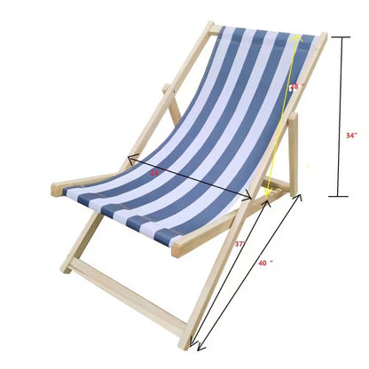 Populus Wood Sling Chair Blue Stripe Broad Blue Stripe  Dark Blue Folding Chaise Lounge Chair