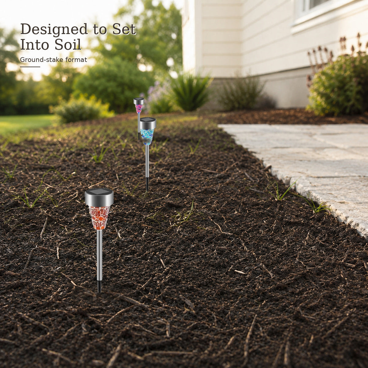 Ground-stake installation detail of solar courtyard lights