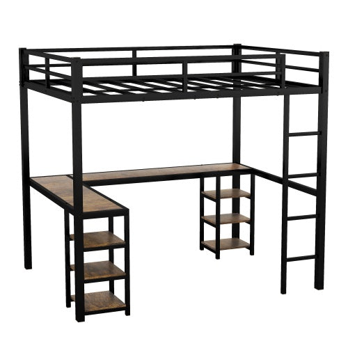 Viva Orion Full XL Metal Loft Bed with Desk & Shelves