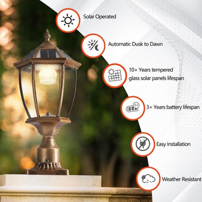 Vintage Gold Solar Pillar Light with Dimming | Viva Garden