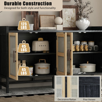 Black & Natural 60-Inch Rattan-Door Sideboard | Viva