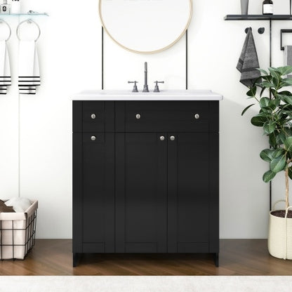 30-Inch Black Bathroom Vanity with Ceramic Sink – Sleek & Spacious Storage Solution