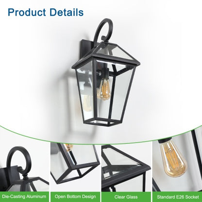 Viva Elite Outdoor Wall Lanterns - 2-Pack Waterproof Black Farmhouse Sconces