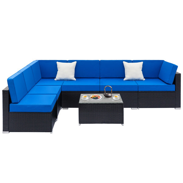 Viva Noir Braided Rattan 7-Piece Patio Ensemble