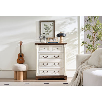 Farmhouse-Style 5-Drawer Dresser Chest – Rustic Wooden Storage Organizer for a Stylish & Clutter-Free Home