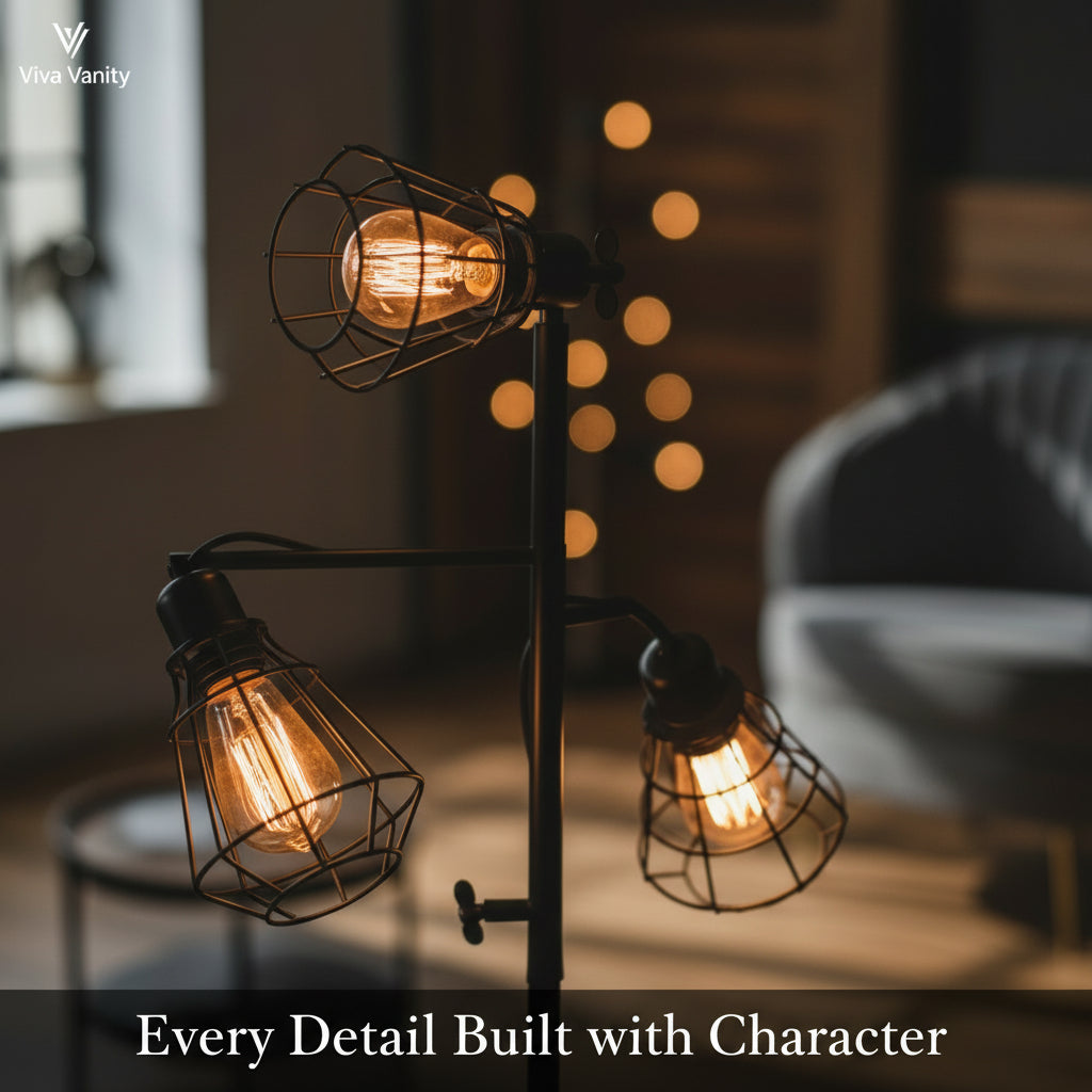 Viva Elite Industrial Cage Floor Lamp - Adjustable Farmhouse Metal Lighting