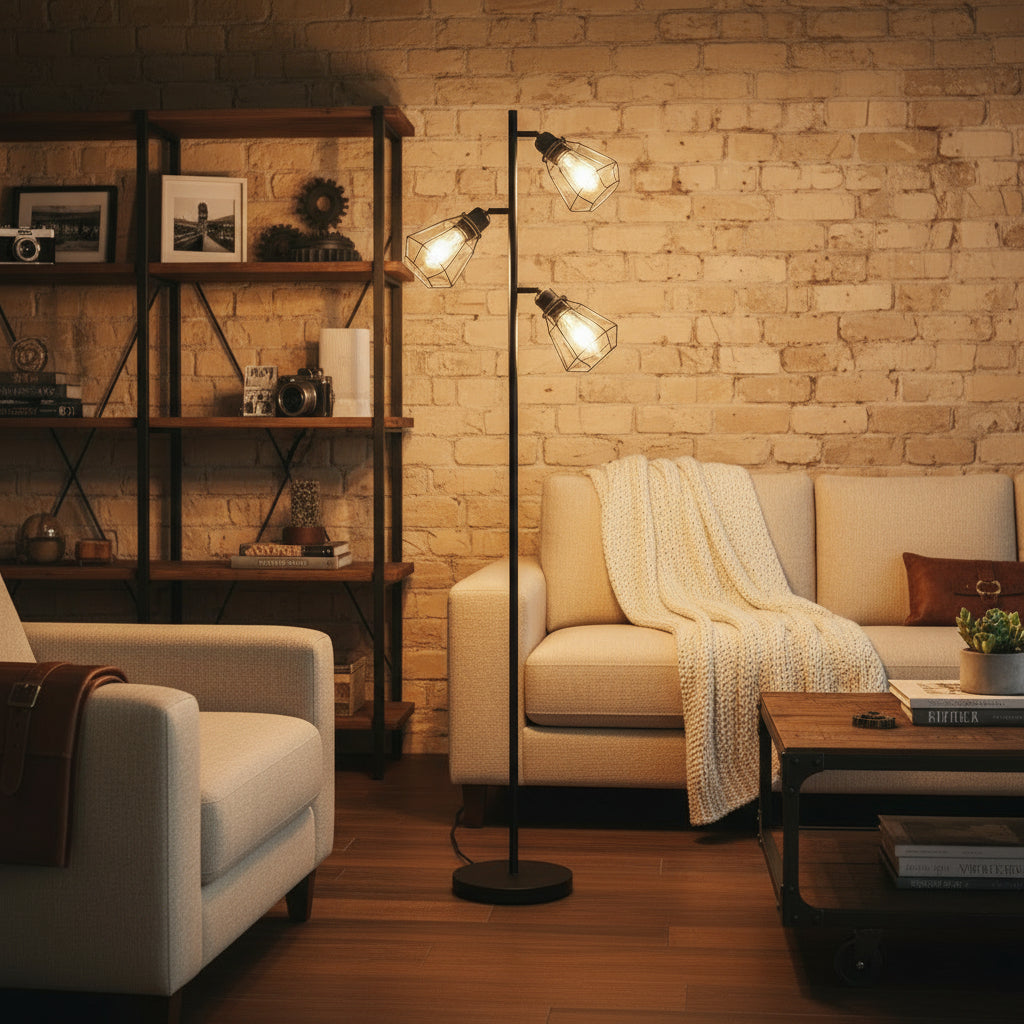 Viva Elite Industrial Cage Floor Lamp - Adjustable Farmhouse Metal Lighting