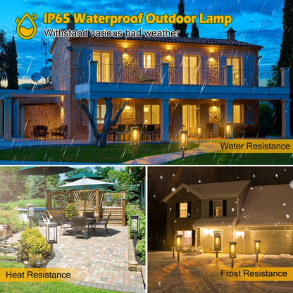 IP65 waterproof outdoor lamp with various weather resistance features displayed on a house exterior.