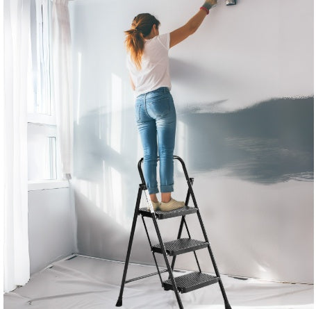 Person painting a wall with a step ladder