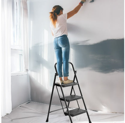 Person painting a wall with a step ladder