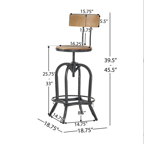 Viva Elite Adjustable Swivel Bar Stool with Fir Wood Seat