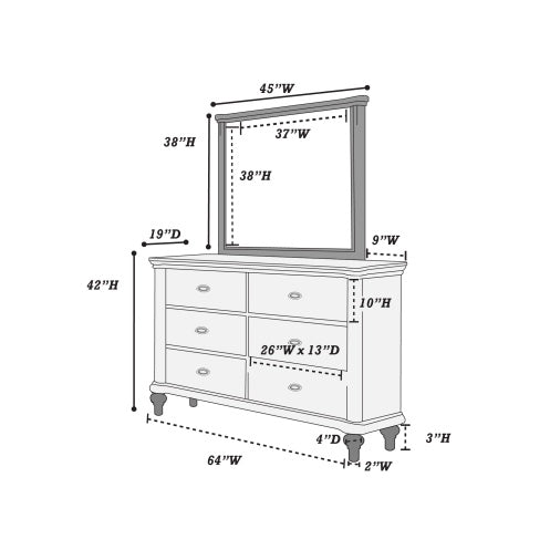 Luxury Antique Silver Champagne Dresser with Mirror – Elegant Storage Solution for Your Bedroom
