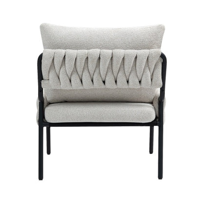 Modern Accent Lounge Chair With Braided Upholstery And Metal Frame, Comfortable Armchair For Living Room Or Bedroom, Soft Cushioned Seat And Backrest, Set Of 1