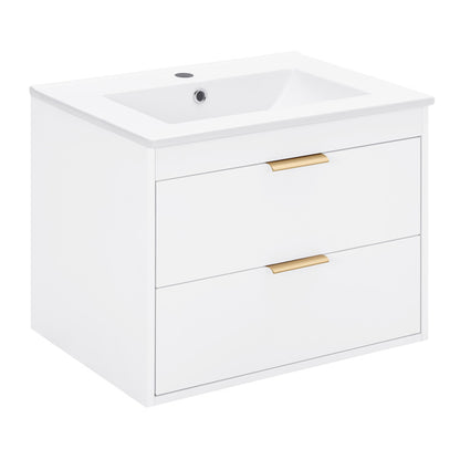 24-Inch Floating Wall-Mounted Bathroom Vanity with White Ceramic Sink & Drawer Storage | Sleek & Modern Design