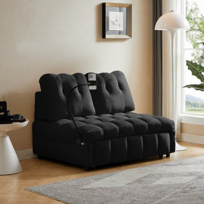 Velvet Pull-Out Sofa Bed with Removable Backrest & USB | Viva