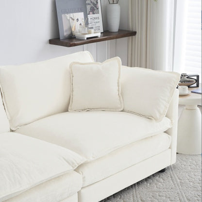 White 2-Seater Sectional Sofa with Ottoman | Viva