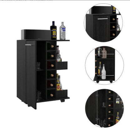 Brown Espresso-Finish Bar Cart with 6-Bottle Rack | Viva