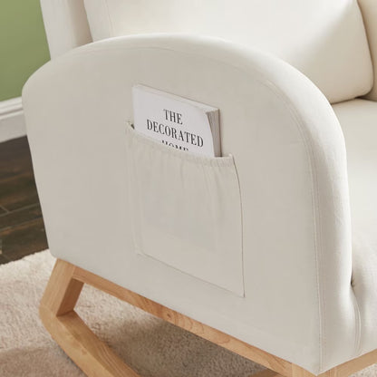 Viva Atelier Serenade Beige Velvet Rocking Chair with Organizer