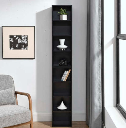 Black 8-Tier Media Tower with Adjustable Shelves | Viva