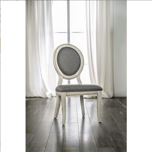 Timeless Elegance: Set of 2 Antique White & Gray Upholstered Dining Chairs