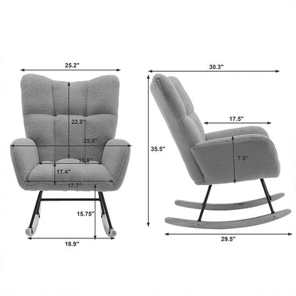Green Teddy Fabric Wingback Rocking Chair with Side Pocket | Viva
