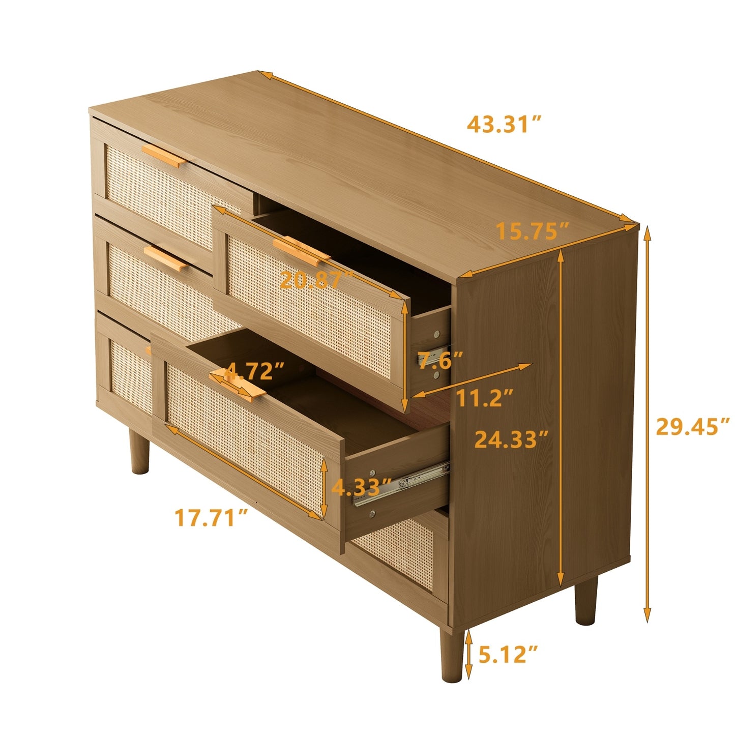 Viva Essentials Collection: 6-Drawer Rattan Dresser