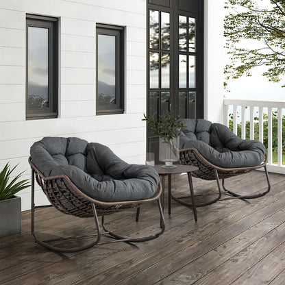 Outdoor Rattan Rocking Chair With Padded Cushion For Porch And Living Room