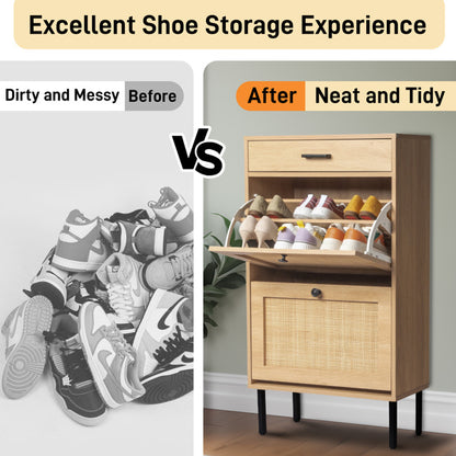 Viva Essentials – Rattan Shoe Cabinet with Drawstring & Dual Compartments