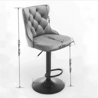 Swivel Velvet Barstools Adjusatble Seat Height From 25-33 Inch Gray Set Of 2