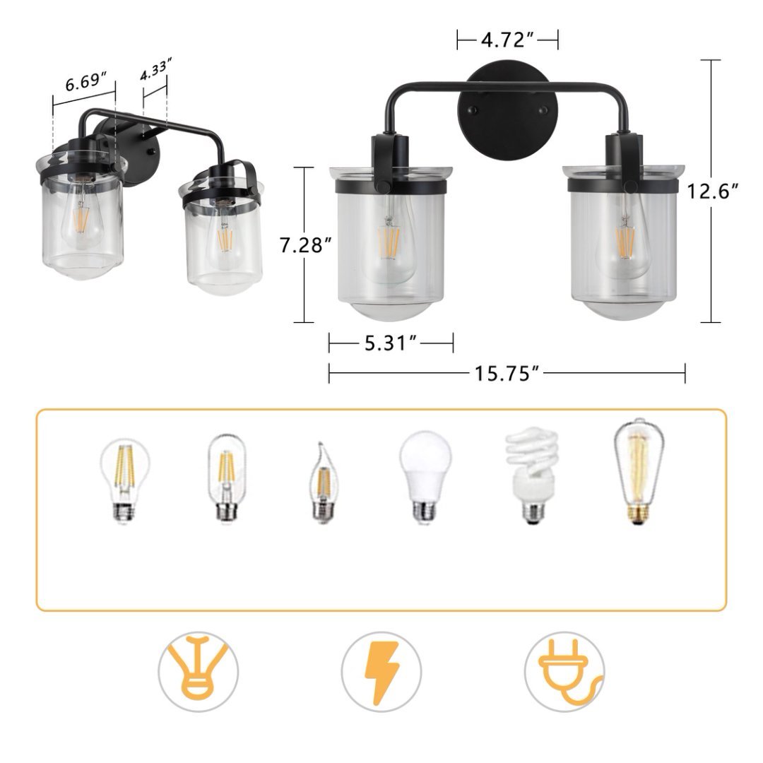 Viva Lúmina™ 2-Light Clear Glass Shade Modern Sconce – Illuminate with Sophisticated Simplicity
