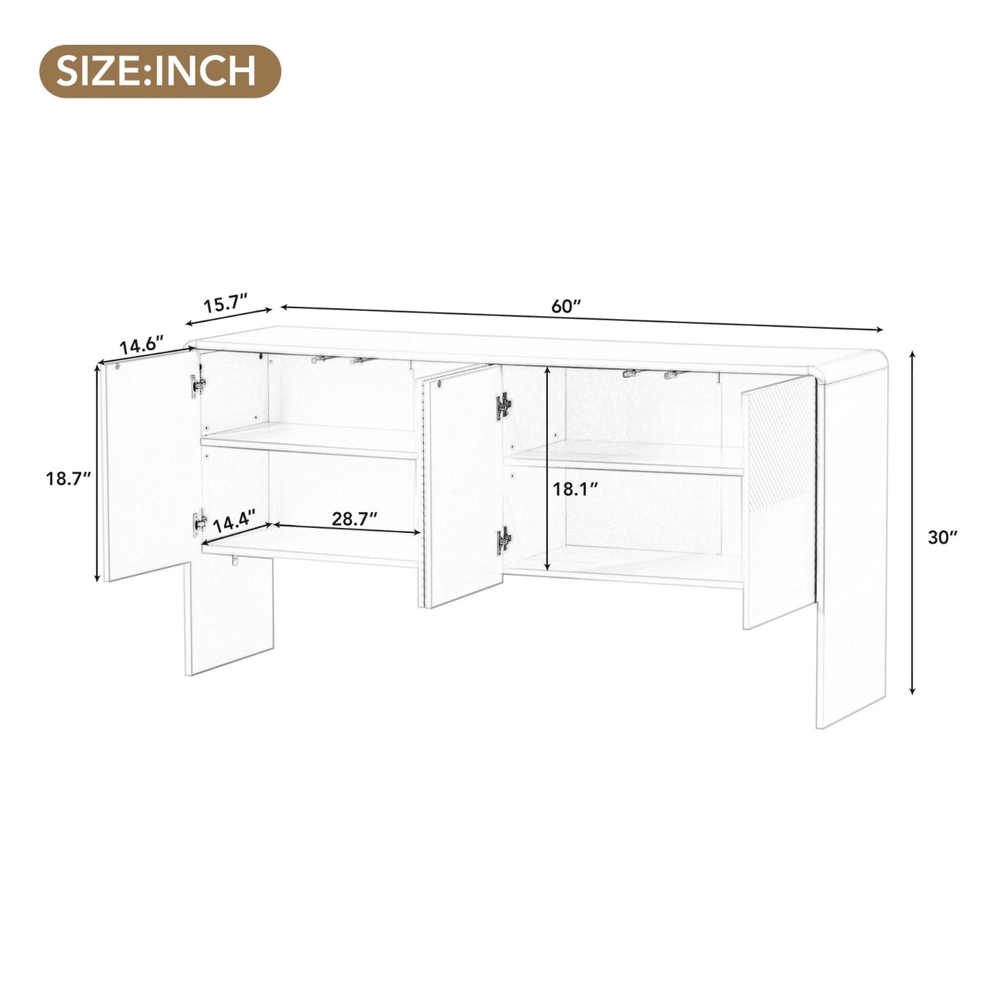 TREXM Minimalist 60L Sideboard With 4 Doors & Rebound Device For Living Room