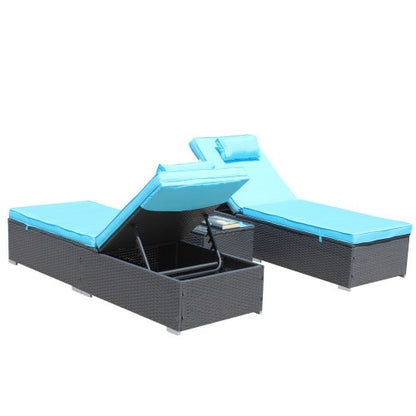 🌴 Viva Breeze™ 3-Piece Blue Patio Chaise Lounge Set – Indulge in Intelligent Outdoor Living