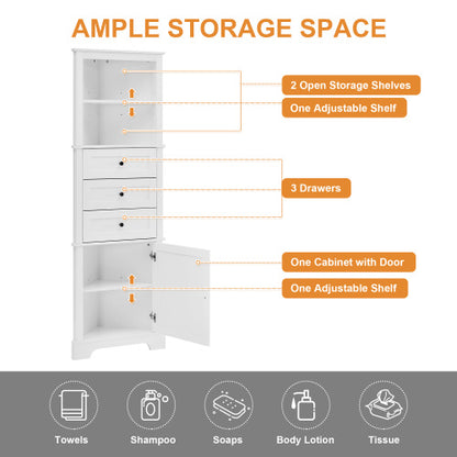 White 68.9-Inch Corner Cabinet with 3 Drawers | Viva
