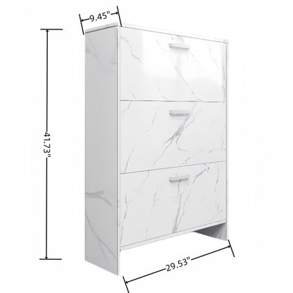 Viva Aria High-Gloss White Marble 3-Door Shoe Cabinet