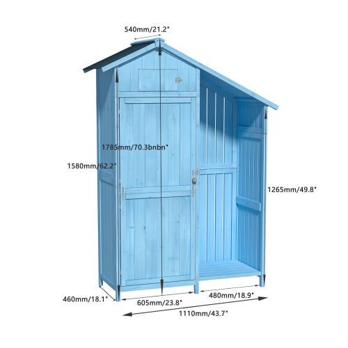 Outdoor Wooden Storage Shed – 46.45'' x 21.25'' x 70'' Garden Tool Cabinet with Waterproof Asphalt Roof, Multi-Tier Shelves – Blue
