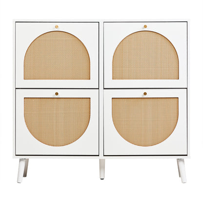 Tall Rattan Shoe Cabinet with 8-Tier Tipping Buckets – Modern Space-Saving Storage