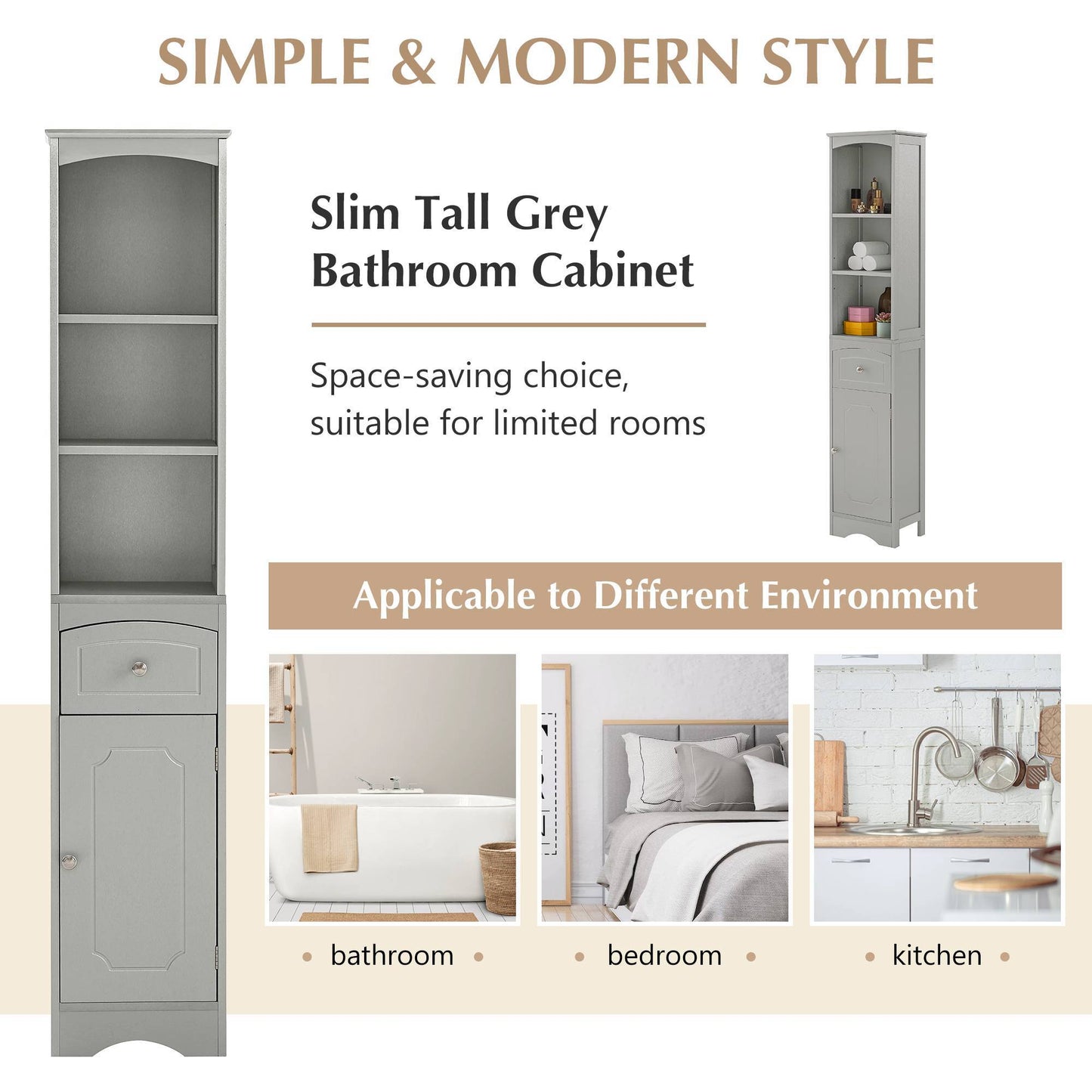 Tall Bathroom Storage Cabinet with Adjustable Shelves & Drawer – Maximize Your Space with Elegance