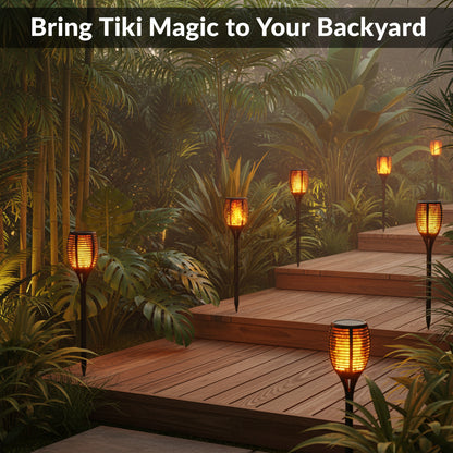 Solar garden light with flame-like design on a white background