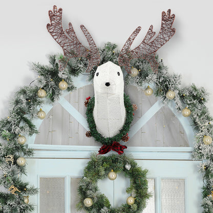 Deer Head Flower Wreath Wall Mounted Warm White Light – Elegant & Cozy Home Décor