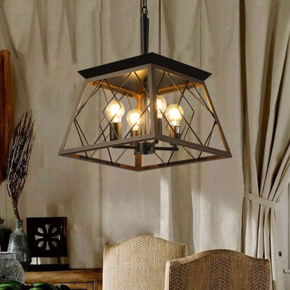 Viva Elite Farmhouse Chandelier - 4-Light Vintage Pendant with Walnut & Black Finish