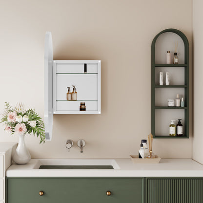 20x34 Inch Oval Recessed Metal Frame Bathroom Wall Cabinet with Mirror & Adjustable Shelves