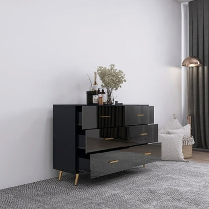 High-Gloss 6-Drawer Dresser with Gold Accents – Modern Luxury Storage Solution