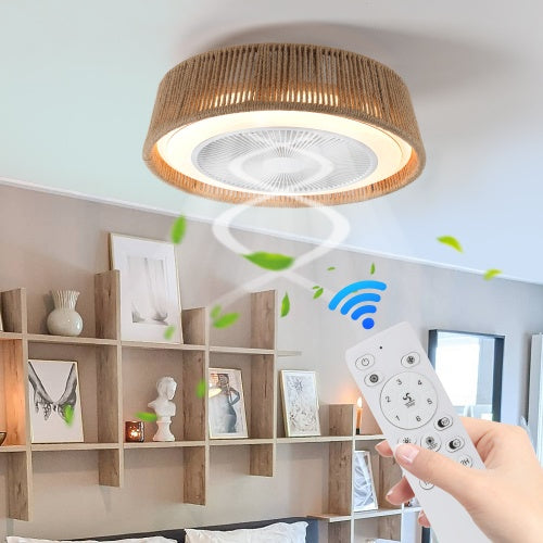 Bohemian Style LED Dimmable Ceiling Light with Built-in Fan & Remote Control
