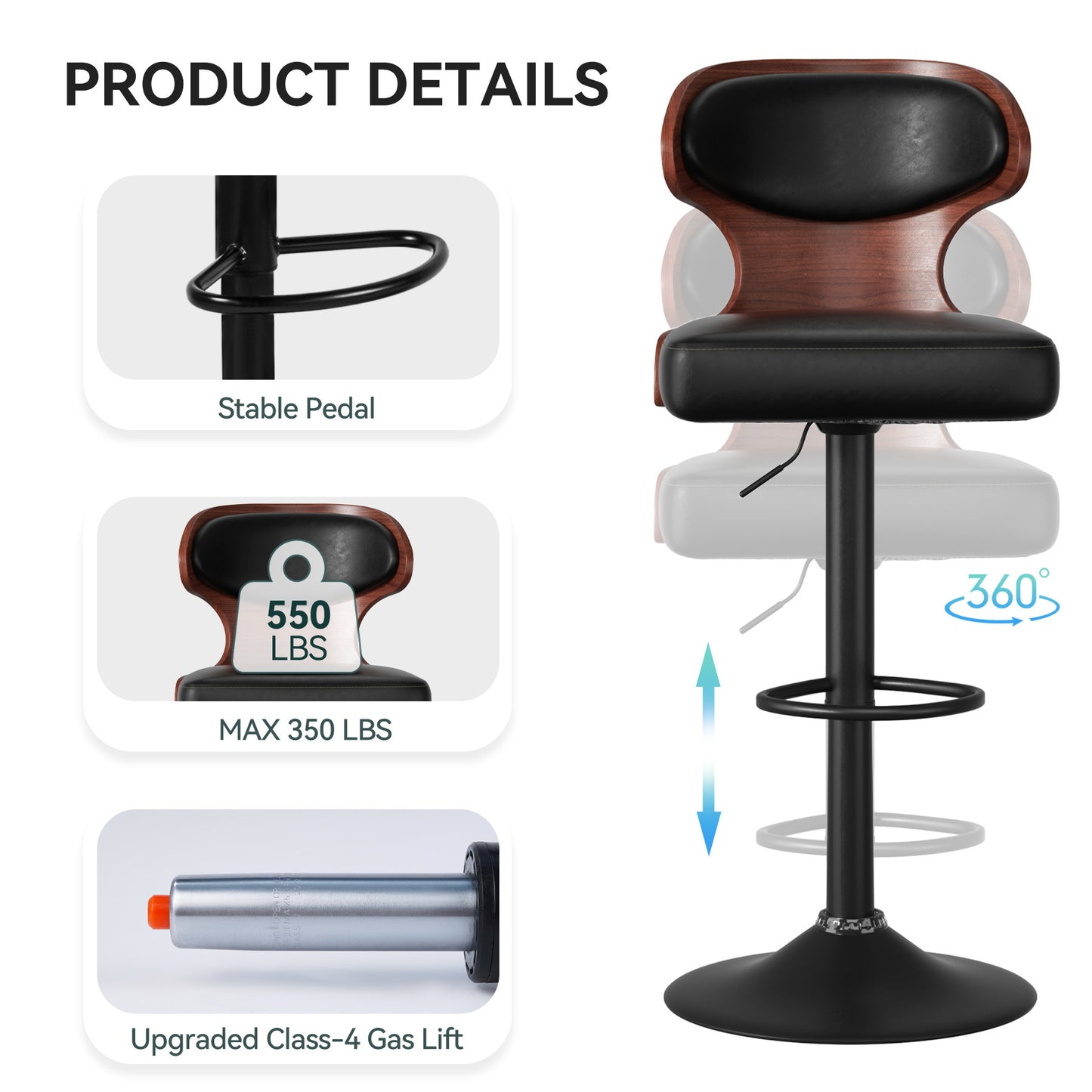 Viva Apollo Adjustable Swivel Bar Stools (Set of 2)