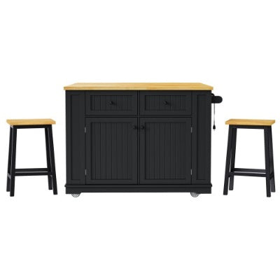 Viva Atelier Renaissance XL Large Kitchen Island Cart with Power Outlet & Bar Stools