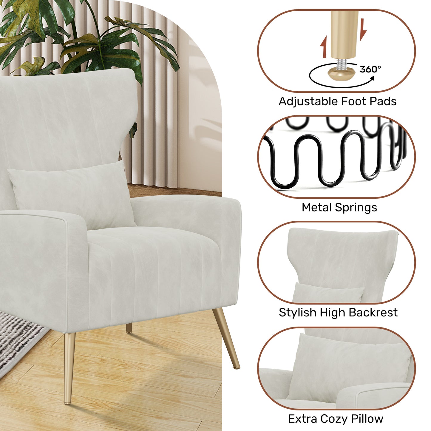 Viva Élan Collection: The Élan Aurore Velvet Wingback Accent Chair