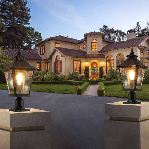Outdoor Glass Pillar Lights - Elegant & Weather-Resistant LED Compatible Lanterns (Set of 2)