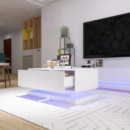 High-Gloss LED Coffee Table with Storage & Bluetooth Control – Elevate Your Living Space