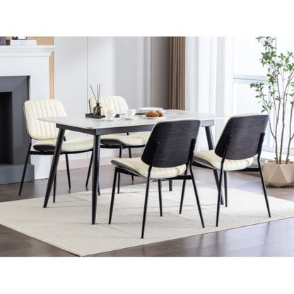 Dining Chairs Set Of 2 Mid Century Modern Retro Faux Leather Chair With Walnut Bentwood Back Upholstered Seat Metal Legs Adjustable Foot For Kitchen Dining Room Chairs